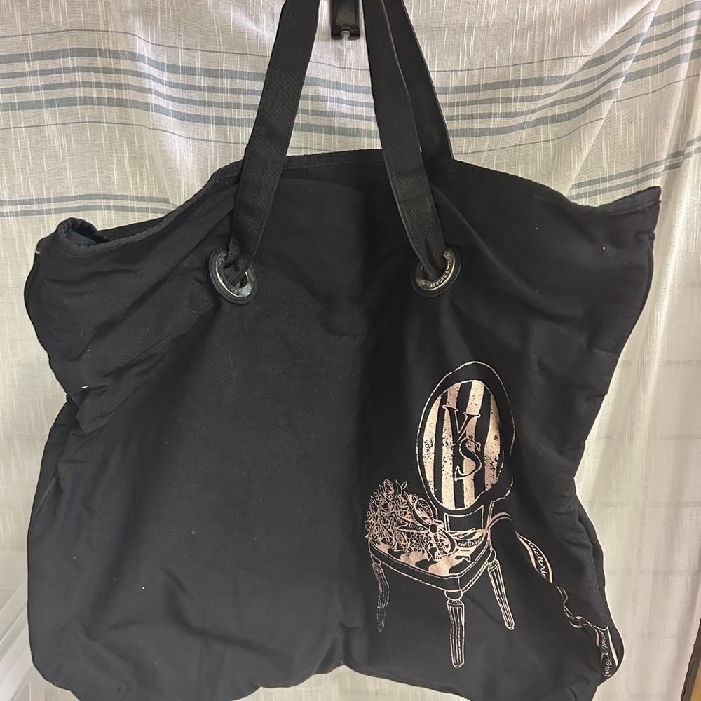 Victoria's Secret Black Tote Bag with Leather Handles